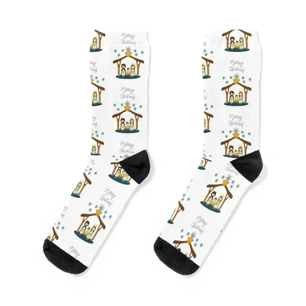 

Chrismas nativity scene baby jesus , mary and joseph Socks cartoon hiphop floor Men's Socks Luxury Women's