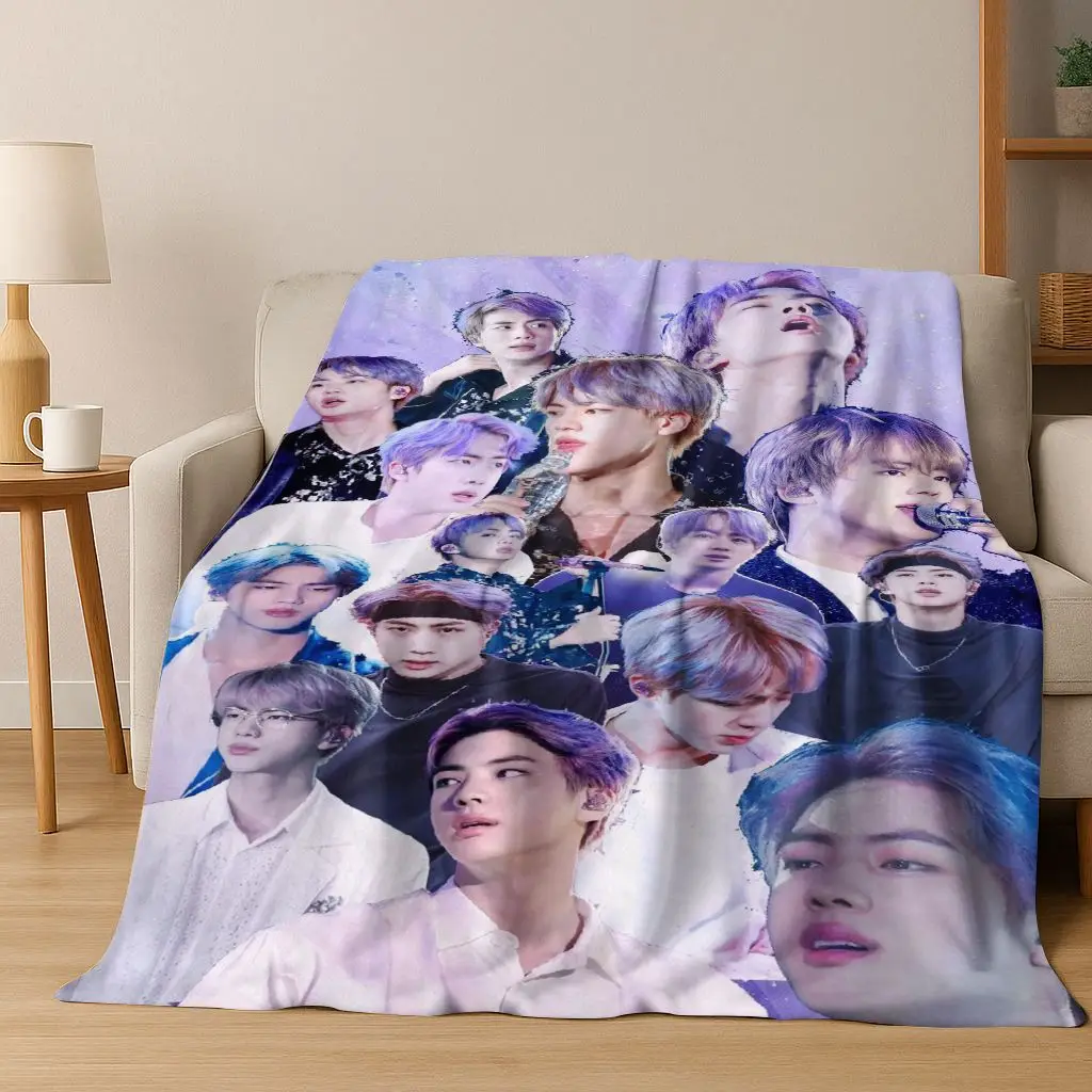 Couverture en flanelle 3D BTS Kpop JIMIN Kim Seok Jin Star, douce et chaude, pour chambre à coucher, salon, lit, voyage, Camping, pique-nique, cadeau