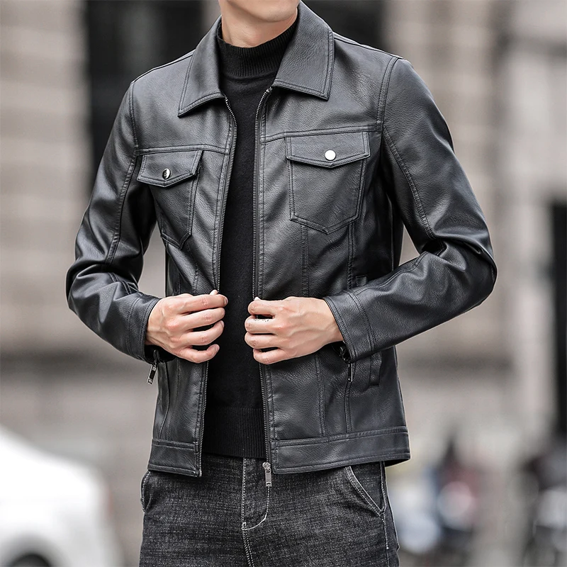 

2023 Autumn New Men's Fashion Retro Leather Coat Men's Korean Version Trend Slim Fit, Handsome Casual Motorcycle Leather Jacket