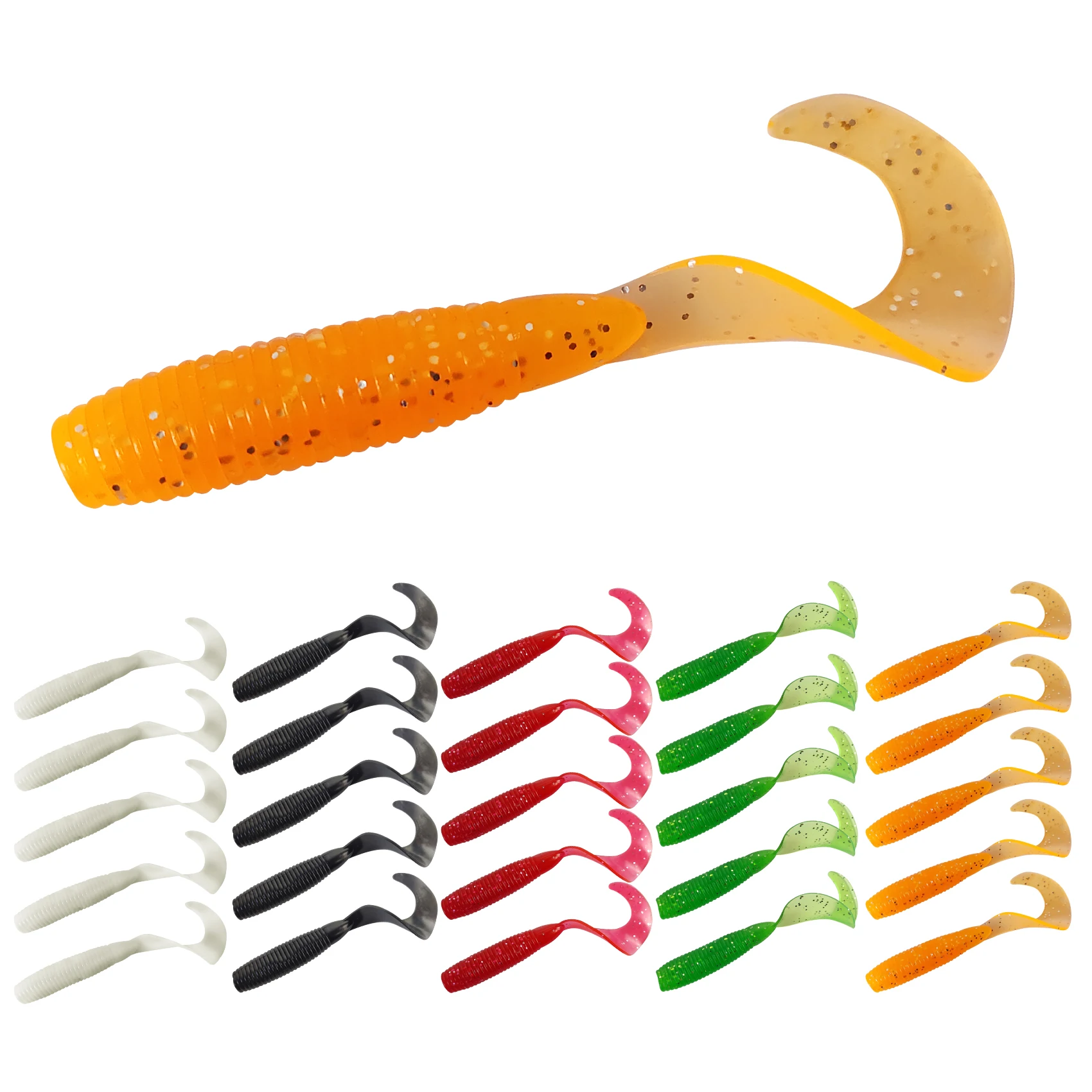 Eupheng Leurre souple à queue bouclée, type ver à longue queue, swimbaits, wobblers, matériel de pêche artificiel, leurre pour bar 10/100 pièces