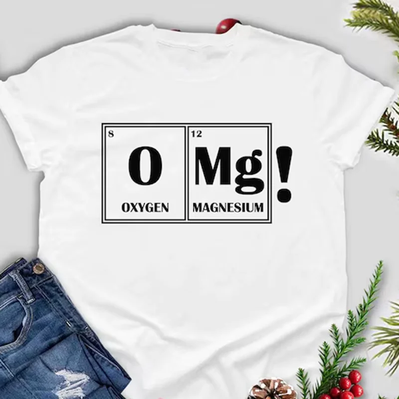 OMG Funny Science Tee Chemical Elements Print Short Sleeve Soft Periodic Table Tee Women's Casual Loose Fit Crew Neck Basic Top