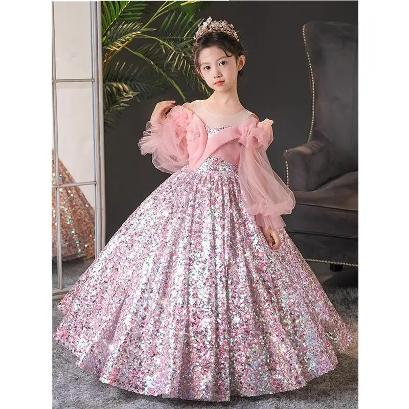 Teenmiro Evening Dresses for Kids Children\'s Dress Girl Party Luxury Ball Gowns Infants Princess Sequins Costumes for Banquet