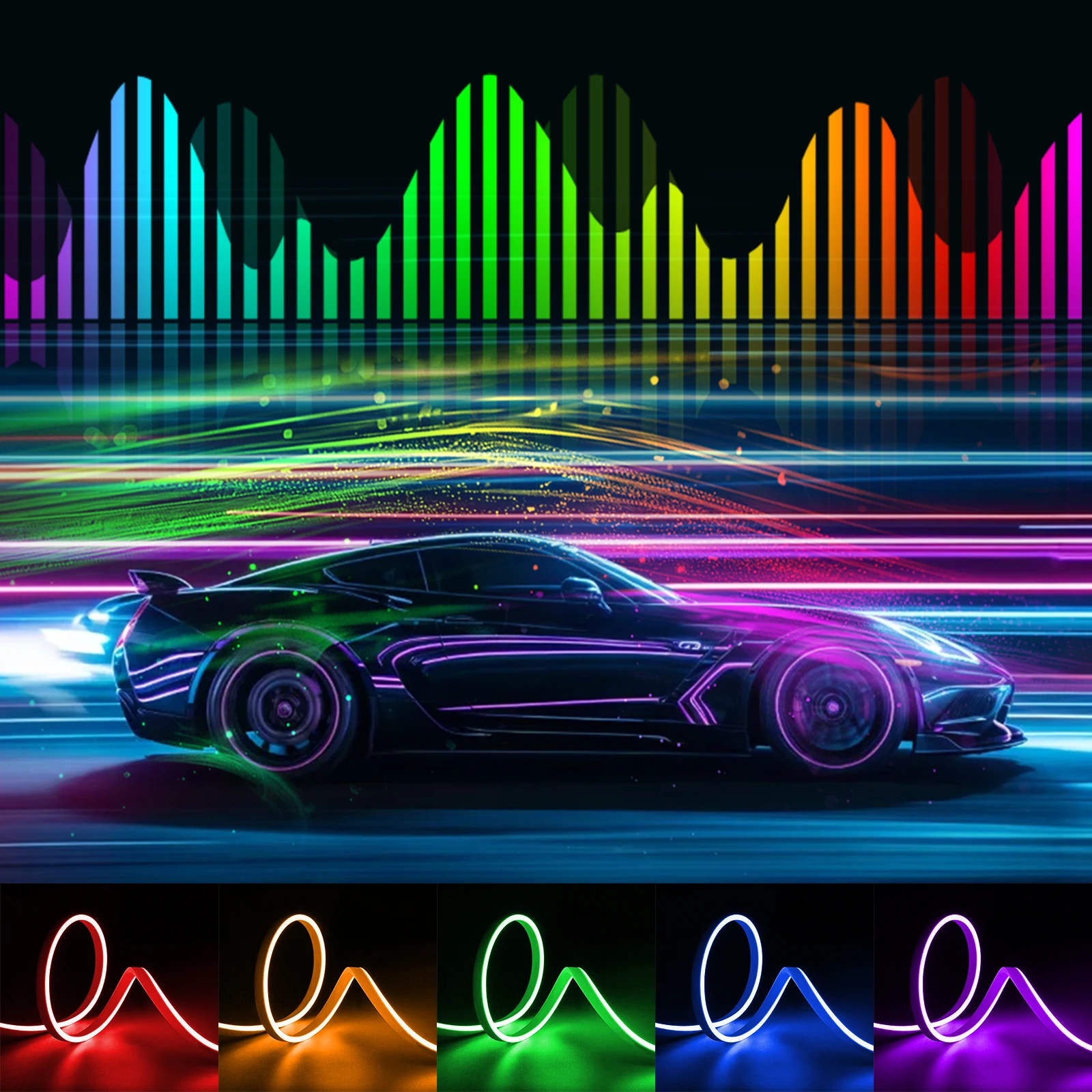 

EzoneTronics Универсальный автомобильный комплект окружающего освещения с функцией управления беспроводным приложением, свободно переключатель, 256 цветов RGB