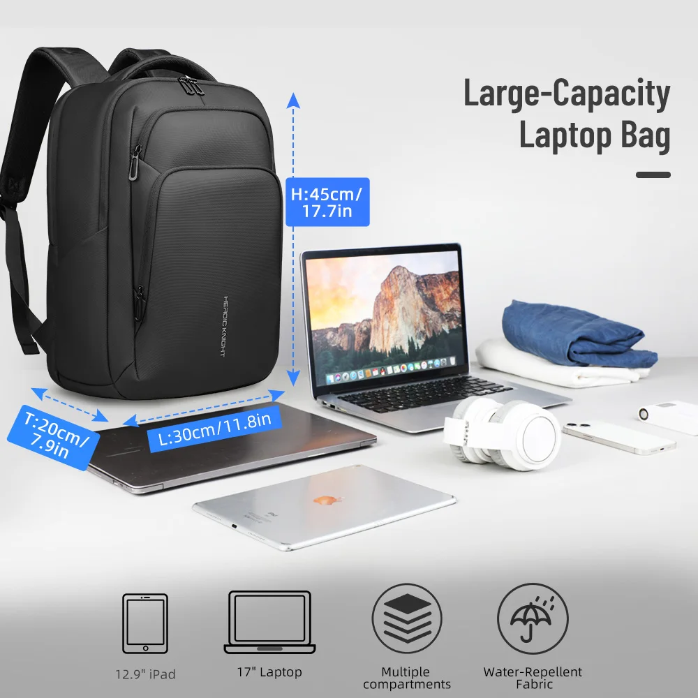 HcanKcan Деловой рюкзак с несколькими карманами Водонепроницаемая сумка для ноутбука 17,3 дюйма Многофункциональный дорожный рюкзак большой вместимости Рабочий рюкзак
