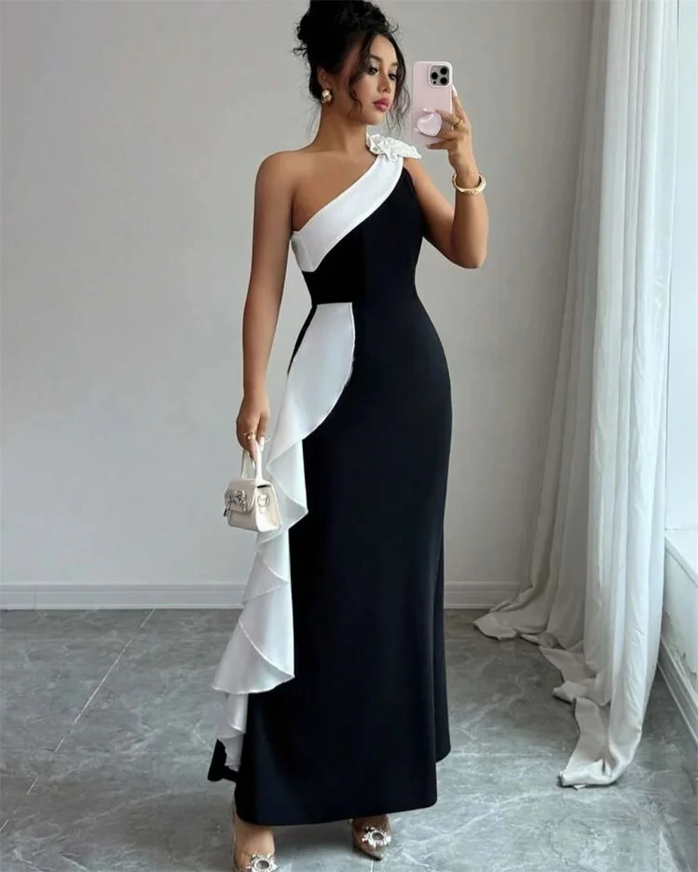

Black One-shoulder Long Bespoke Occasion Gown Evening Dresses Prom Pastrol Unisex Jersey Retro Dubai Saudi Arabic Customized