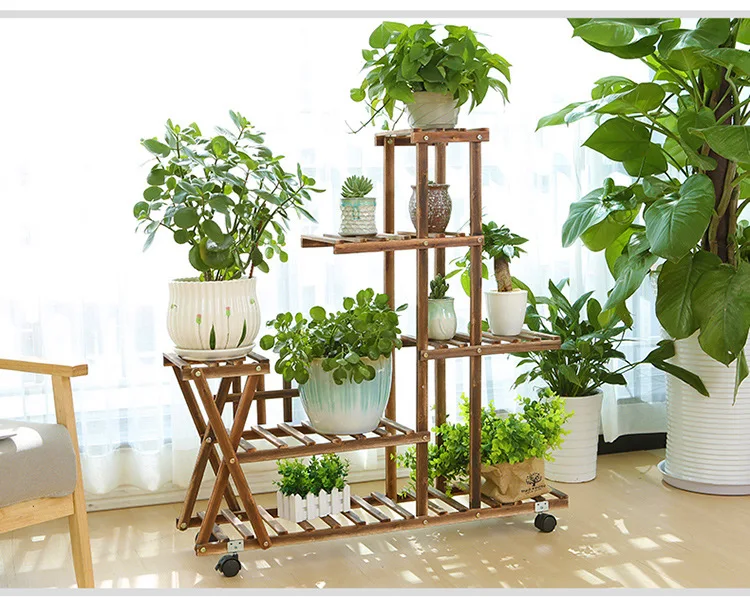 Balcony Flower Stand Solid Wood Living Room Succulent Plant Stand Multi-layer Bonsai Stand Indoor Ground Flower Pot Stand