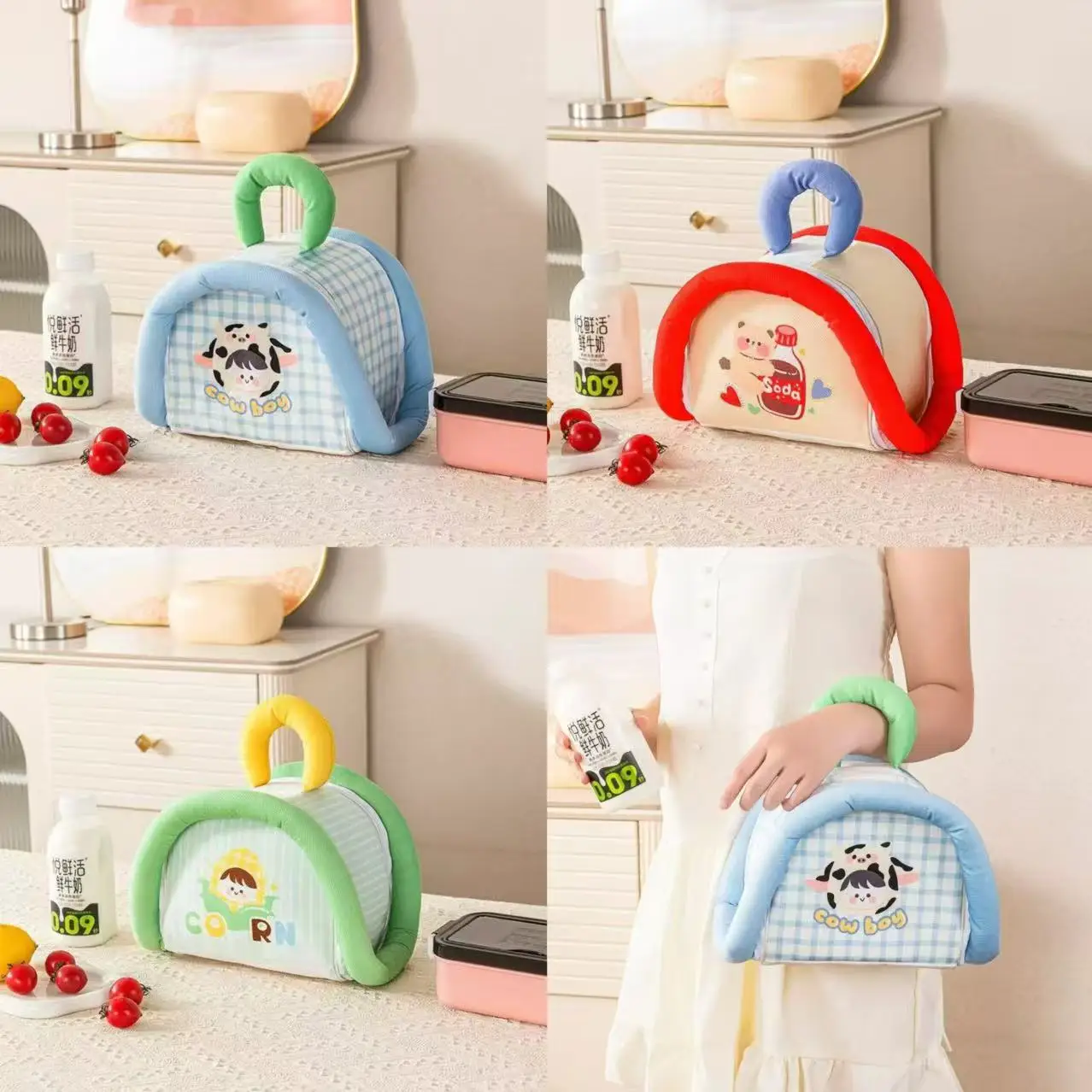 حقيبة غداء كرتونية للأطفال في المدارس معزولة للطعام الحراري للنزهات بينتو حقيبة لطيفة للفتيات حزمة وجبة علب الاغذية للنساء