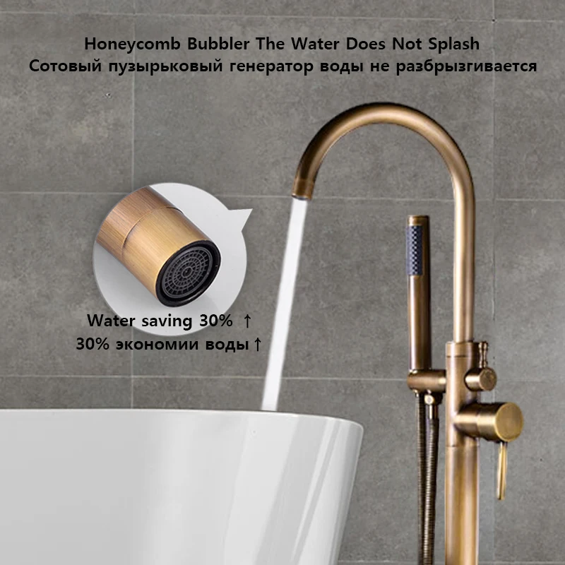 Luxury Modern Brass Freestanding Bathtub Faucet Set Double Handle 360° Rotating Bathroom Mixer Bath 2 Function Shower Water Tap