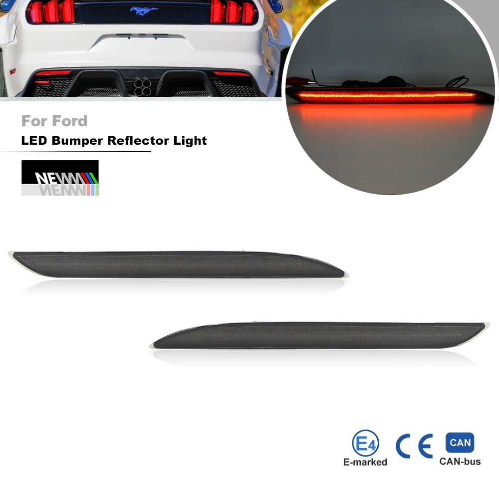 

2x Smoked Lens Led Rear Bumper Reflector Lights Tail Lamps For Ford Mustang 2015 2016 2017