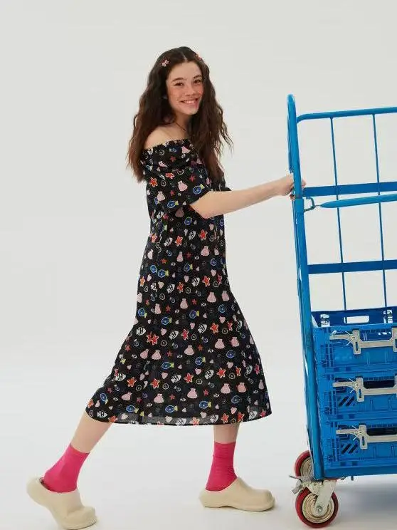

Ben Home 2026 Summer round Neck Pleated Splice Slim Short Sleeve Dress Women's Casual High Waist A-Line Skirt City Commute