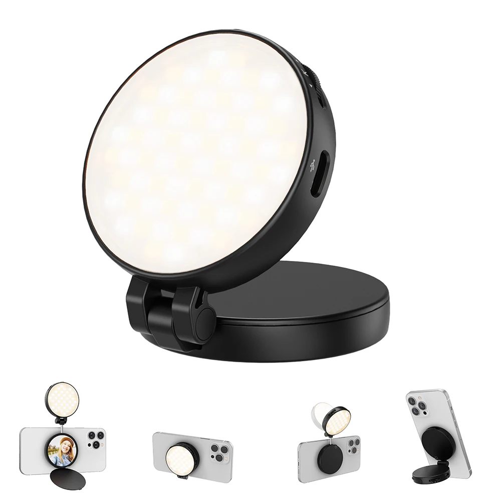 折りたたみ式ミラー磁気円形フィルライト、デュアル色温度付き400mahリチウム電池内蔵