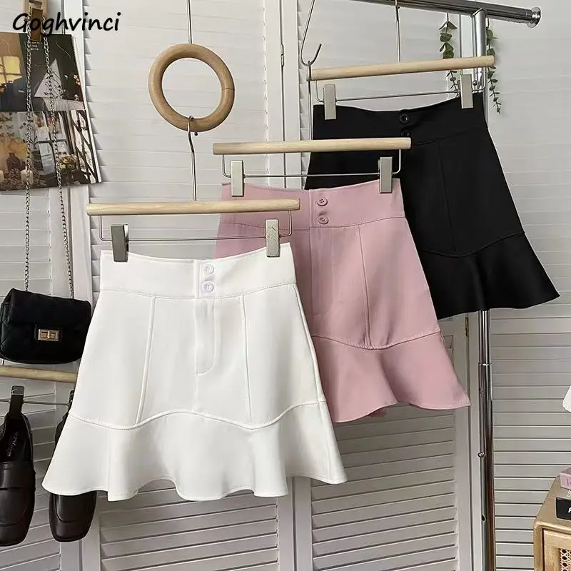 

Mini Skirts Women Sweet High Waist Ruffles Summer Tender Students Korean Style Fashion Girlish Aesthetic Faldas Streetwear Solid