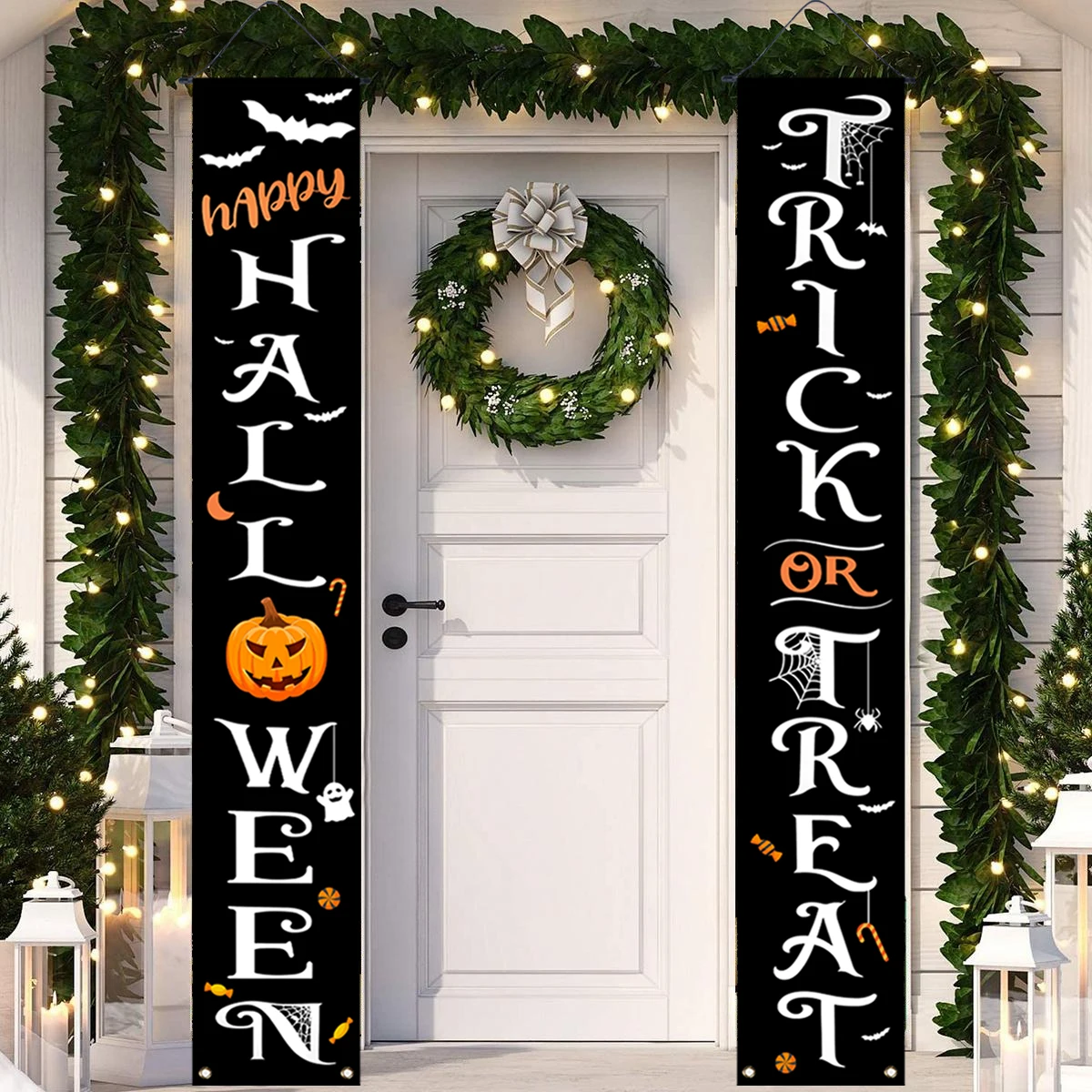 Halloween Door Banner Happy Halloween Party Decor Pumpkin Bat Party Supplies Trick Or Treat Horror Birthday Party Supplies