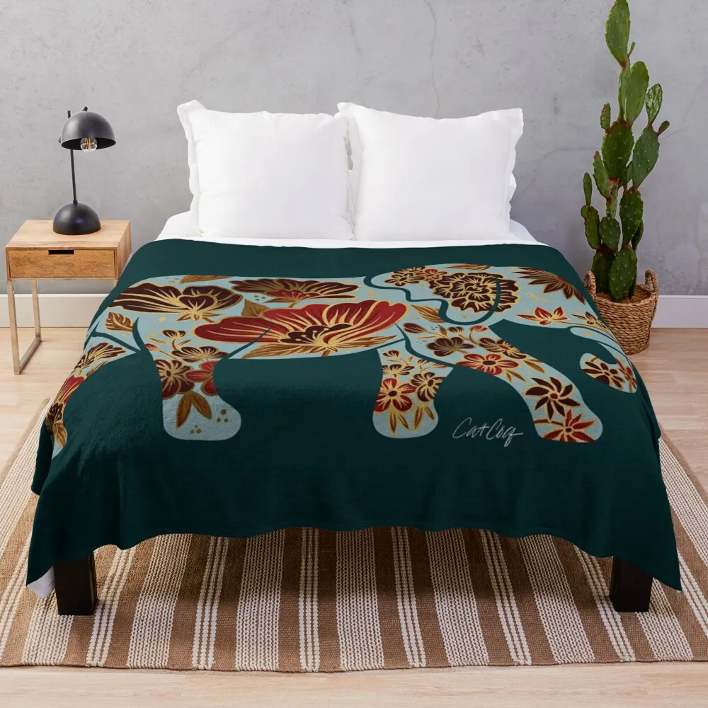 

Porcelain Floral Elephant – Teal & Crimson Throw Blanket Luxury Throw Bed Fashionable Blankets