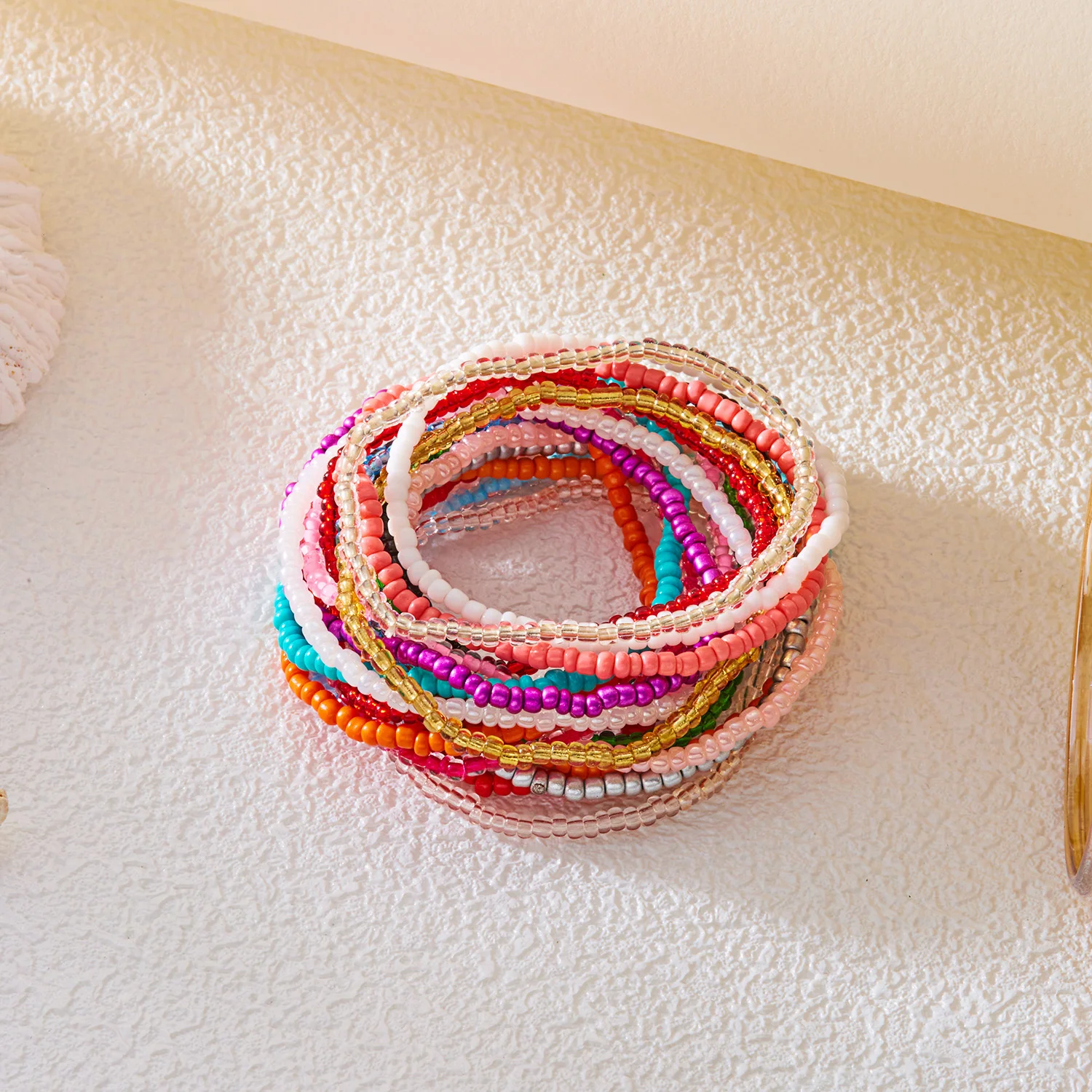 Böhmische Stapelbare Perlen-Stretch-Armbänder für Frauen Zufällige Farbmischung Elastische Reisperlen-Armbänder Sommer-Strandschmuck – Detail 11