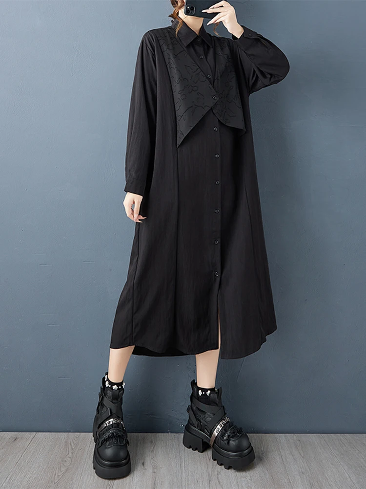 NYFS 2025 خريف جديد فضفاض حجم كبير خمر قميص بولو فستان رداء طويل الأكمام الصلبة فساتين حريمي #2