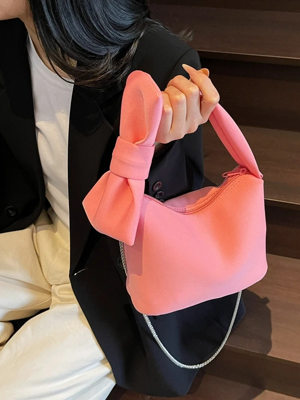 

Лето 2026, новая розовая космическая хлопковая сумка с высоким эстетичным сроком службы, супер большая сумка на одно плечо с бантом, модная и Sli