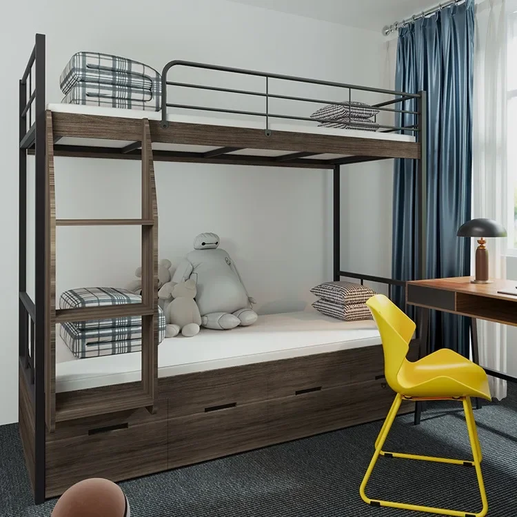 Walnut wood apartment bed with upper and lower bunks for college students, Suzhou apartment bed, youth apartment bed, solid wood