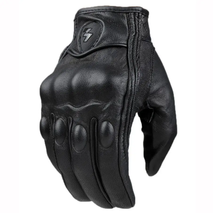 Touch Screen Real Leather Motorcycle Skidproof Hard Knuckle Full Finger Gloves Protective Gear for Outdoor Sports Motocross ATV