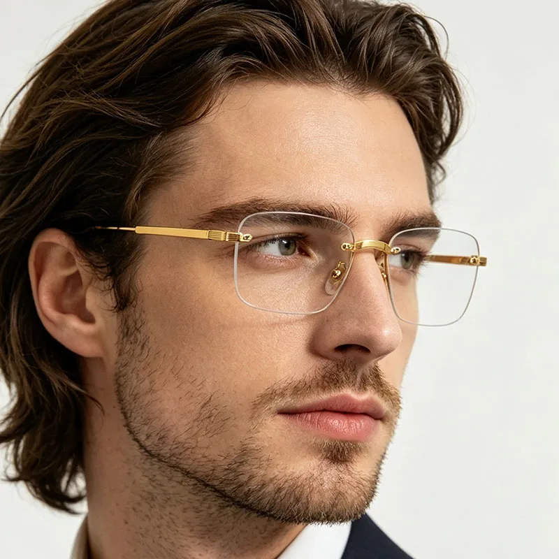 EYELUYAN Brand Designer Prescription Glasses Men Titanium Rimless Eyewear Anti Blue Light Photochromism Myopia Eyeglasses