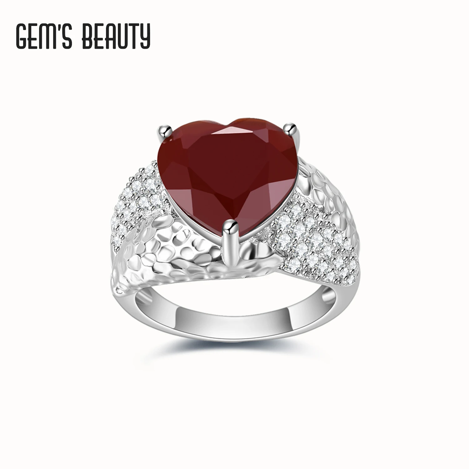 

Gem's Beauty 925 Sterling Silver Princess Red Agate Ring For Women Female Finger Rings Romantic Birthday Gift For Girlfriend