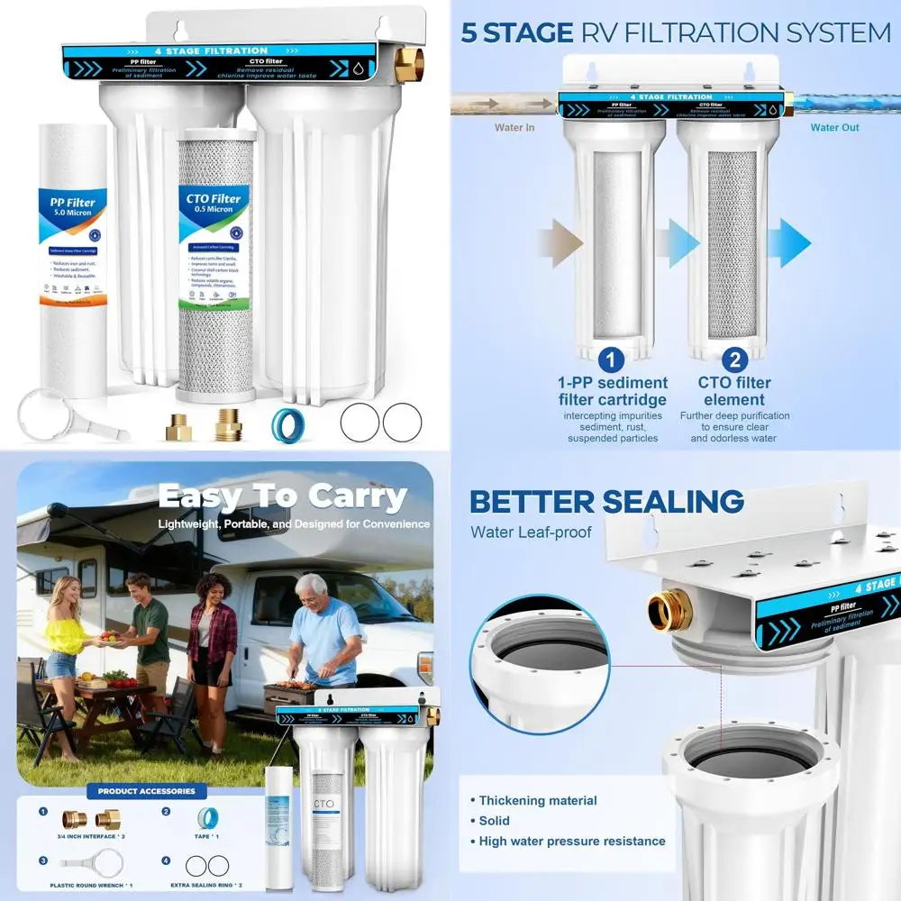 نظام تصفية المياه المزدوج RV، نظام تنقية المياه RV ذو 4 طبقات ومرحلتين، يزيل الرواسب والكلور والمعادن الثقيلة والروائح والماء F #1