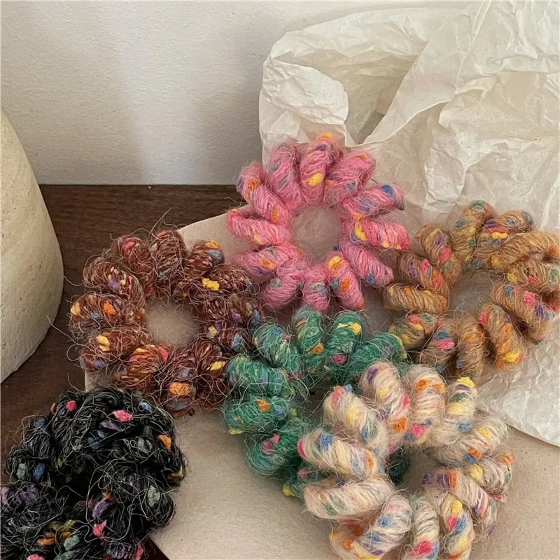 Winter Fur Wool Telephone Wire Hair Tie Large Spiral Shape Gum Rubber Phone Cord Elastic Hair Band Cute Girls Women Accessories