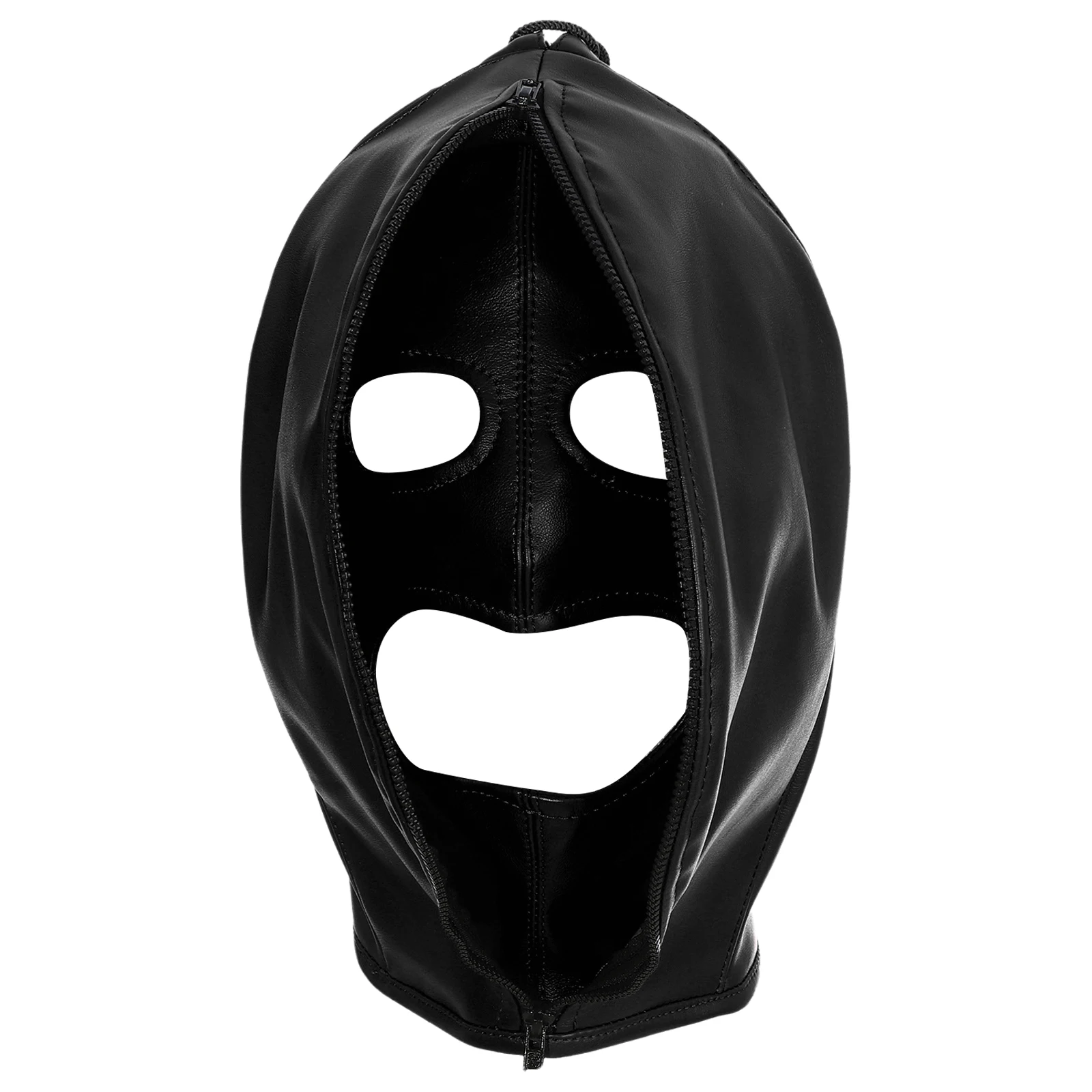 1Pc Full Face Double Layer Headgear Masks Restraint Head Hood Back Adjustable Lace-Up Design Leather Bondage Masks Cosplay Wear