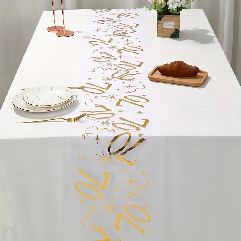 Gold Birthday Table Runner Birthday Party Decorations Polyester Table Cover for Home Birthday Celebration Party Supplies