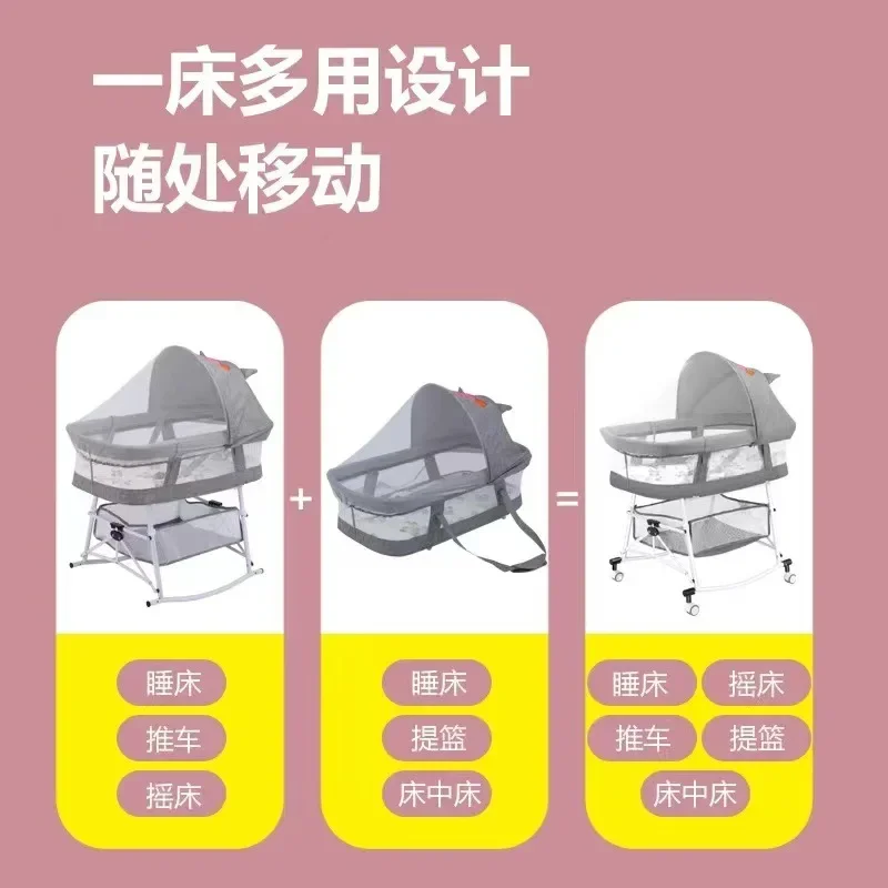 Portable Crib Multi-function Folding Bed Newborn Crib Cradle Bed Mosquito Shield