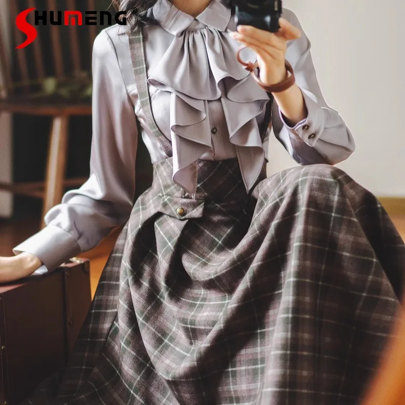 

Блузка Y2k в японском стиле Лолиты, оригинальный нагрудник в стиле ретро, элегантная атласная универсальная однобортная рубашка с длинными рукавами и застежкой на талии