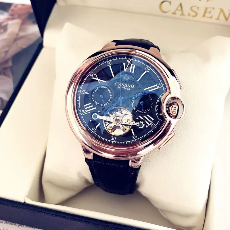 Сапфировые полые автоматические механические часы, мужские повседневные деловые водонепроницаемые часы