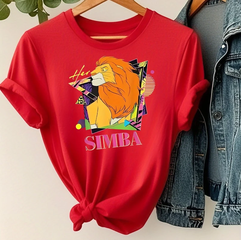 2025 New Disney Grand Lion King Simba Pattern Printed Casual Short Sleeve, Summer New Women's Trendy Round Neck T-shirt
