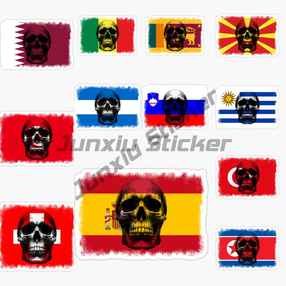 

Andorra Mauritius North Korea Sri Lanka Morocco Slovakia Türkiye Spain Flag Skull Car Decal Self Adhesive Waterproof Vinyl Decal