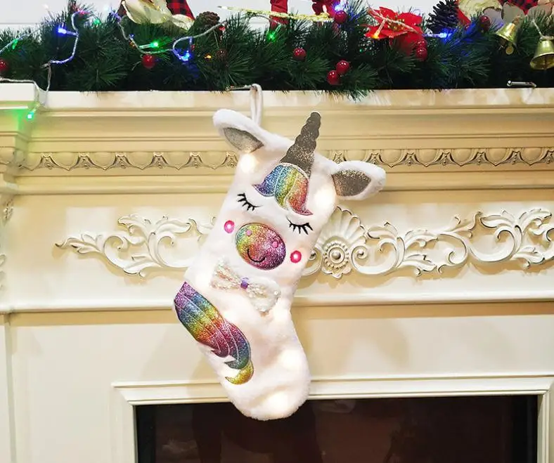 Large Unicorn Christmas Stocking for Children Christmas Gift Candy Bags Xmas Tree Ornament Hanging Sock Christmas DecorWholesale