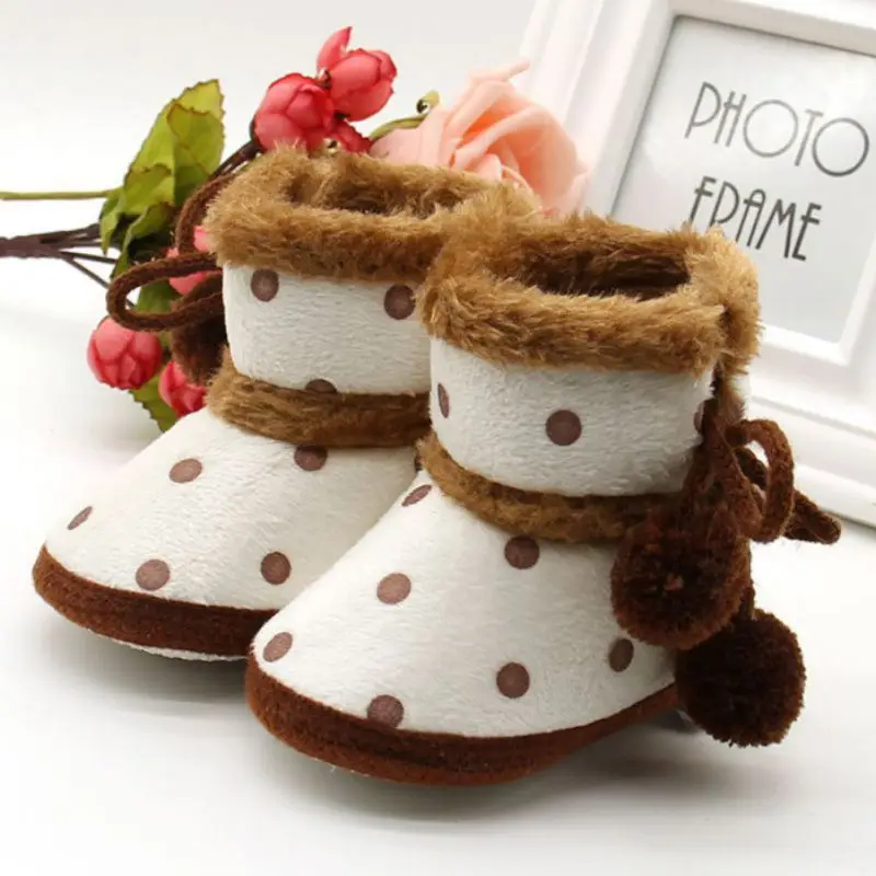 

Newborn Baby Girls Winter Warm Boots Anti-Slip Polka Dot Thick Boots Toddler Soft Sole Prewalkers Snow Boots Infant Shoes