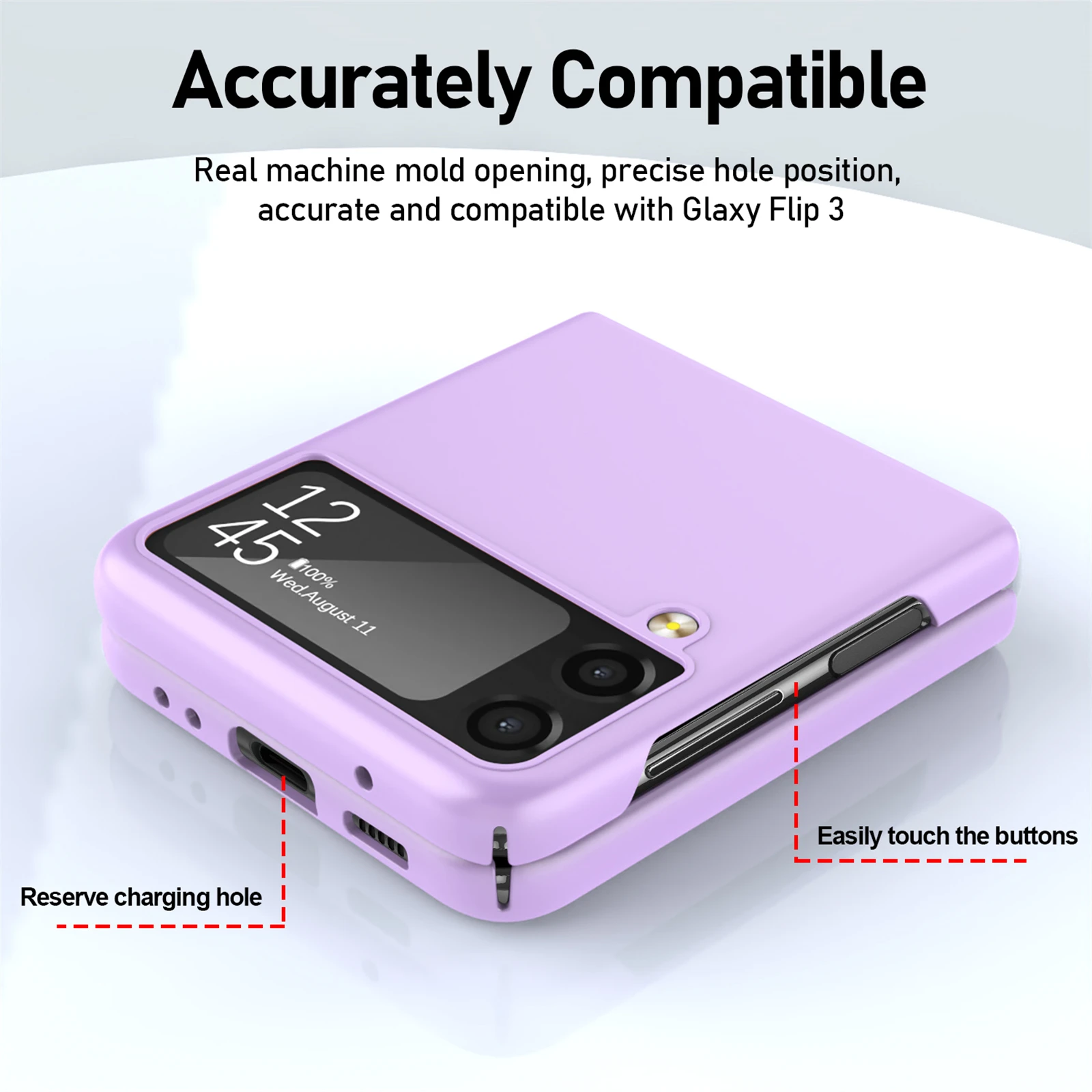 Ultra-Thin Protective Case for Samsung Galaxy Z Flip 3 Phone, Folding Case, Full Coverage, Solid Color, Matte