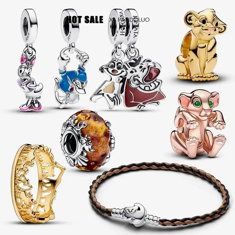 2024 New 925 Sterling Silver Disney Rose Gold Lion King Simba Nara Charm Beads Fit Pandora Bracelets Women's Pendant Jewelry