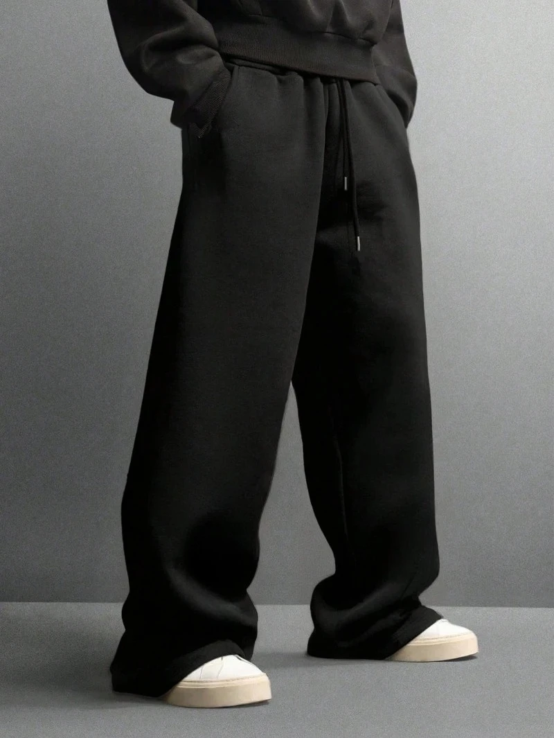 

Мужские прямые спортивные штаны с принтом, мужские свободные широкие брюки, однотонный дизайн с деталями на шнурке, повседневный стиль