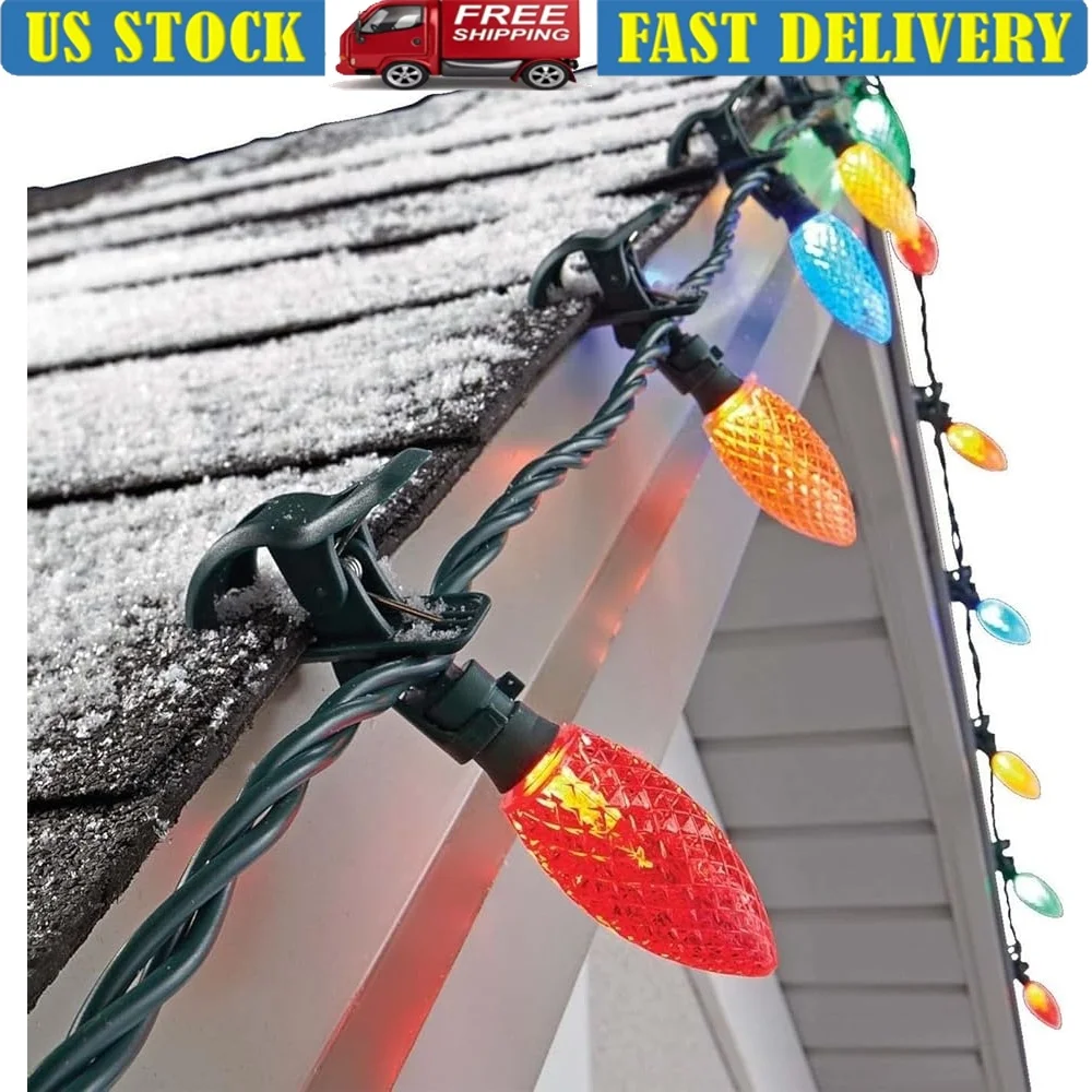 

67ft Quick Clip LED String Lights Multi-Color Bulbs Indoor Outdoor Christmas Holiday Decorations Green Wire Energy Efficient