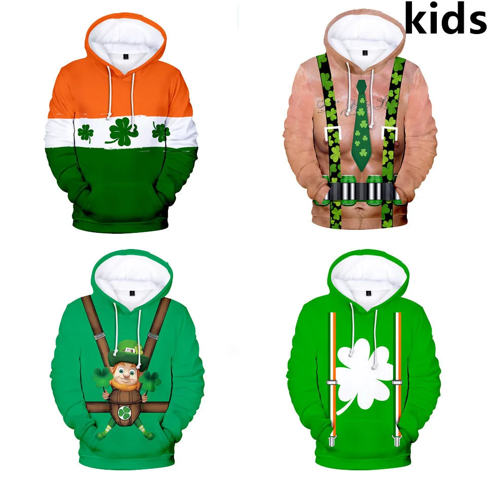 3 To 14 Years Kids Hoodies St. Patrick's Day 3D Printed Hoodie Sweatshirt Boys Girls casual Cartoon Jacket Coat Children Clothes