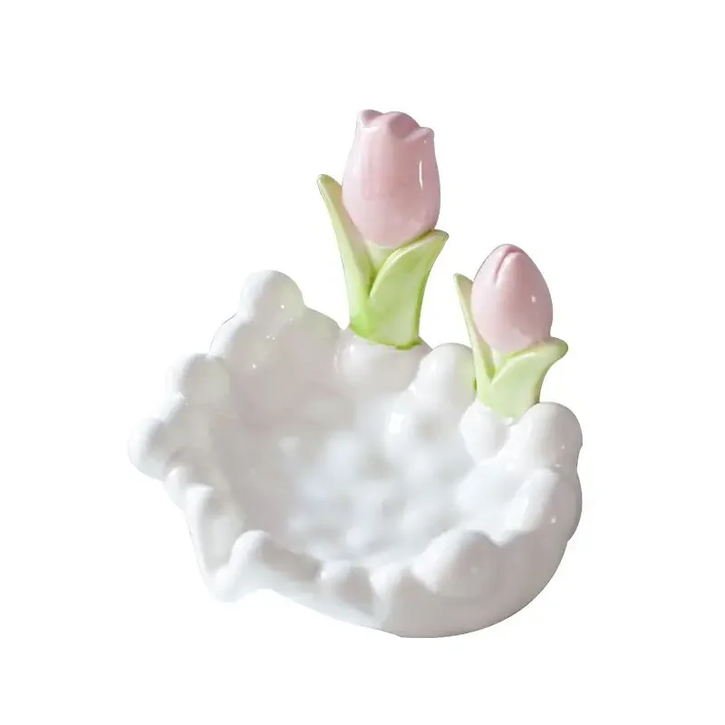 Creative Ceramic Flower Soap Box Drain Three-dimensional White Flower Soap Dish Bathroom Sink Shelf Bathroom Decor Accessories