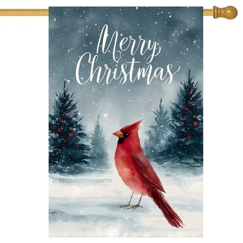 Winter Garden Flag Cardinal Bird Snowy Winter Scene Merry Christmas House Fla... AAV hhz