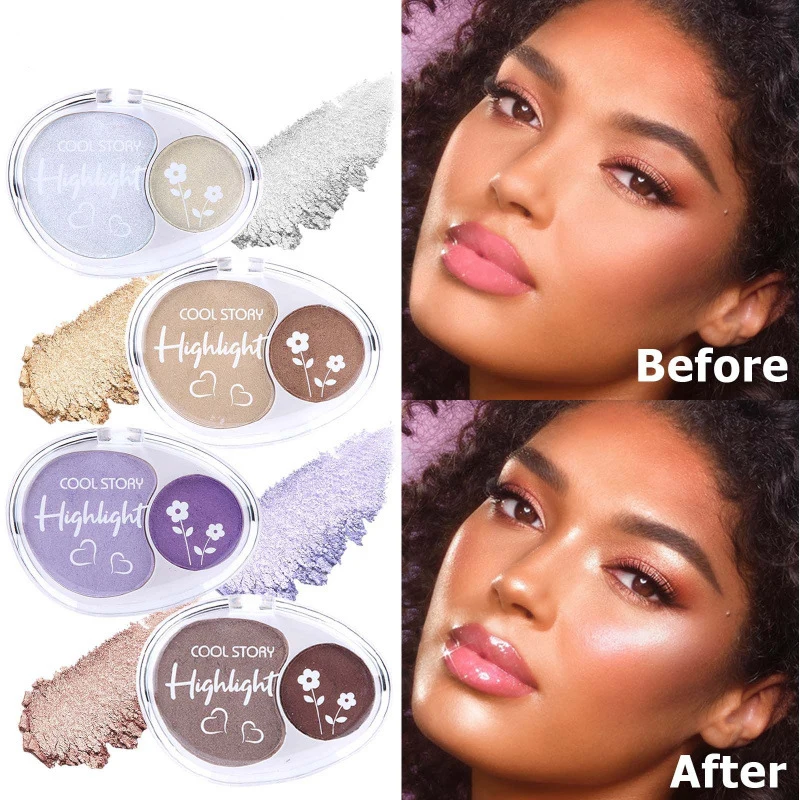 Putty Highlighter Palette Intense Shimmer Baked Powder for Face Eyes and Body Contouring All Day Wear Waterproof for Party Daily