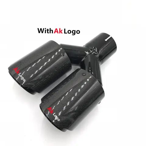 1개 범용 자동차 카본 파이버 테일 스로트 동일 길이 블랙 Y자형 더블 아웃 트윌 광택 배기 머플러 팁 (Ak용)