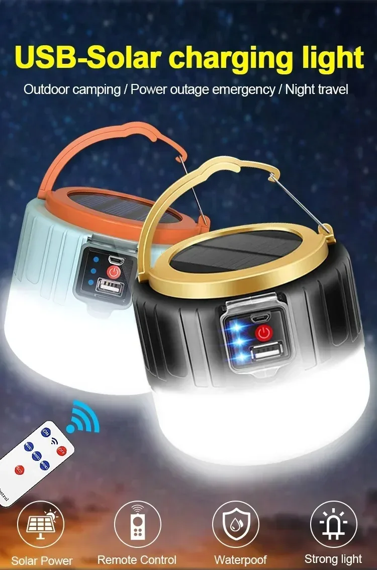 Portable Solar Camping Light Power Bank LED Lanterns With Remote Control Waterproof Outdoor Tent Light Rechargeable Flashlight