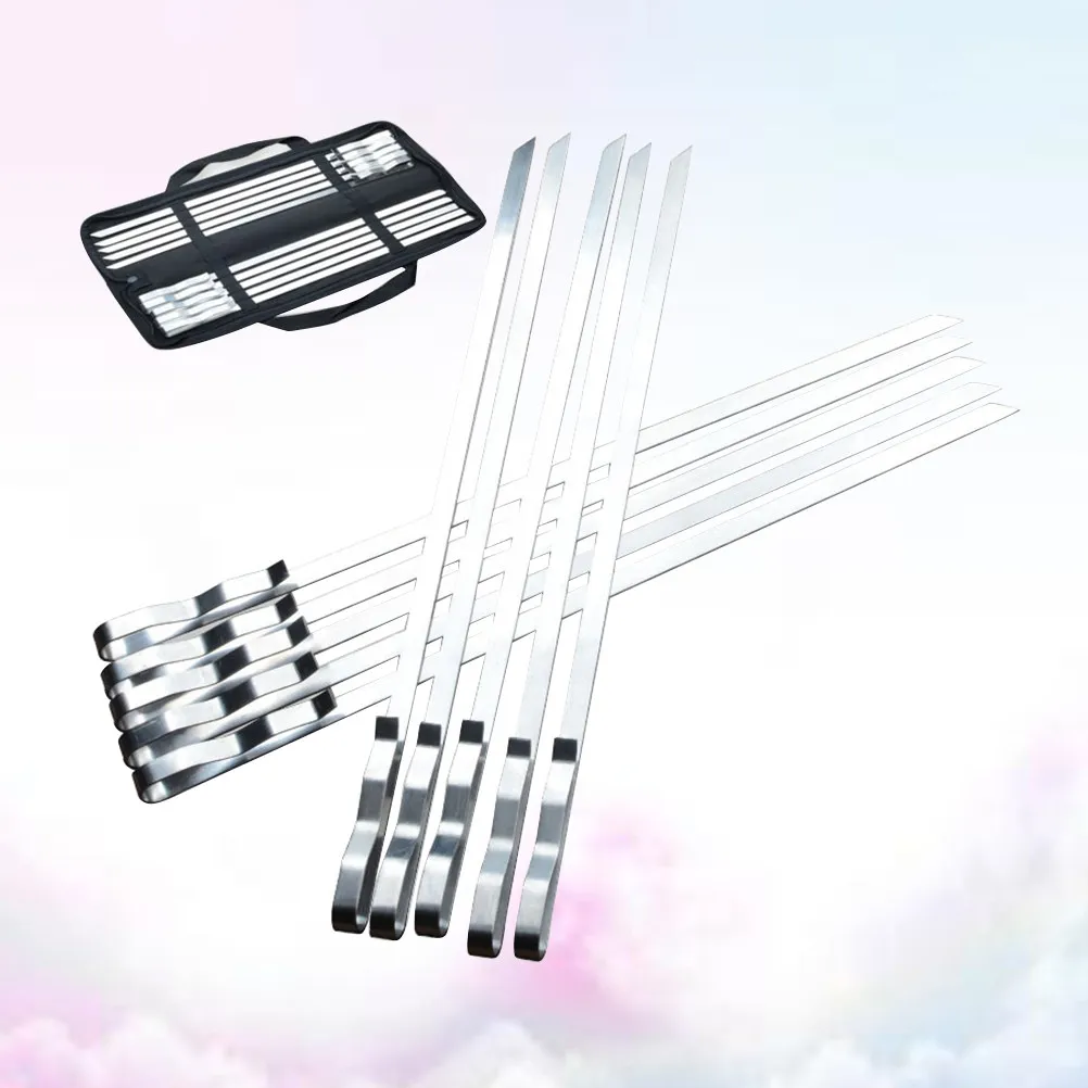 10Pcs 42Cm Stainless Steel Flat Bbq Skewers Grilling Skewers Set for Shish Kabob Sausages Veggies Fire Pit Leisure Cooking No