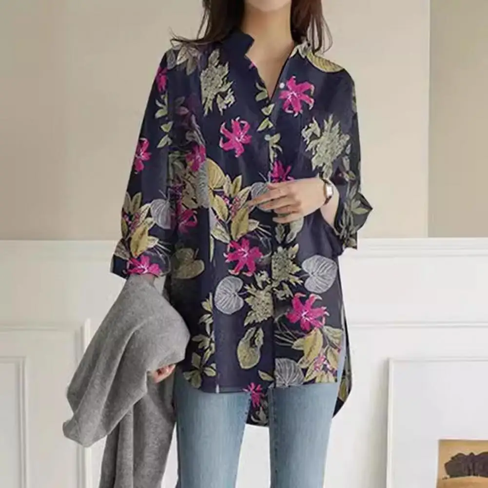 Summer New Vintage Flower Print Jacquard Shirt For Women Romantic Gentle Style Lapel Collar Shirt Loose Cotton Linen Casual Fit