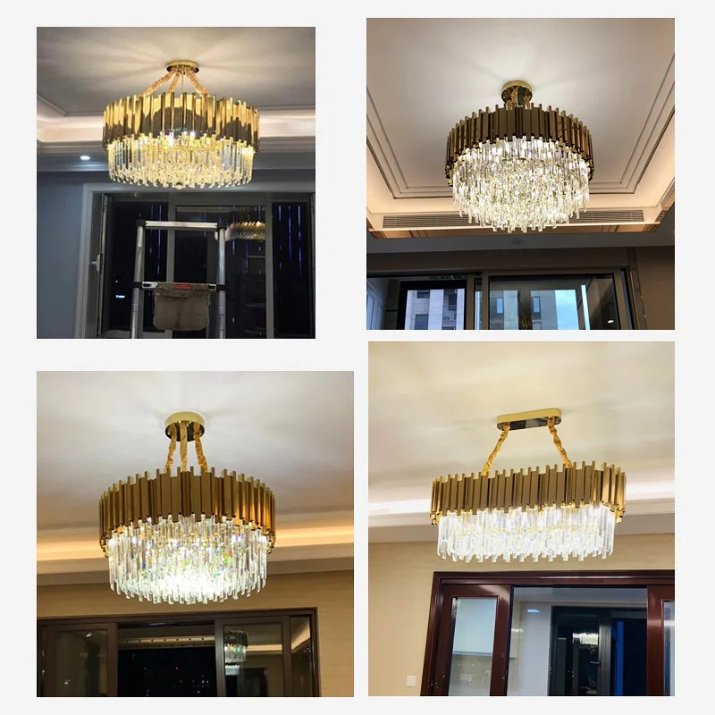 Lustre de teto cristal luxo para sala estar jantar ajustável metal decoração para casa lâmpada pendurada iluminação interior