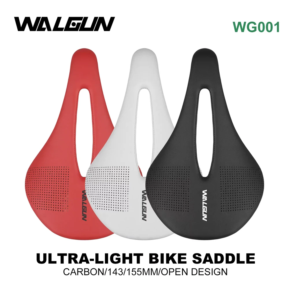 WALGUN Carbon Bicycle Saddle Road MTB Racing Bike Seat Triathlon TT Ultralight Comfortable Wide Cycling Seat Parts Bearing 110kg